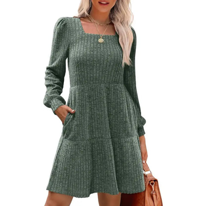 Womens Square Neck Long Sleeve Fall Dresses