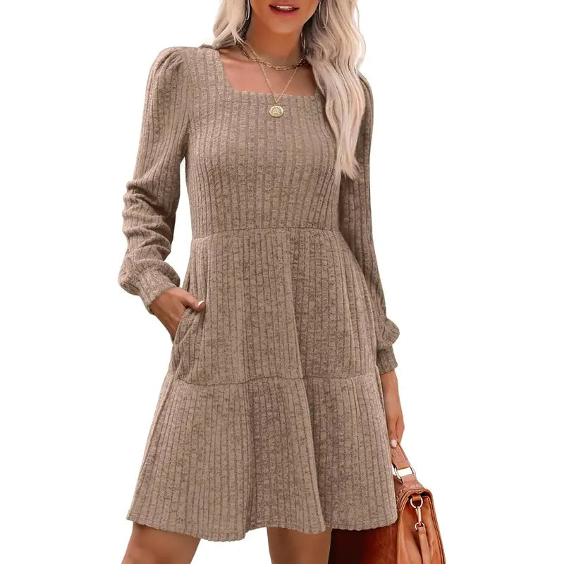 Womens Square Neck Long Sleeve Fall Dresses