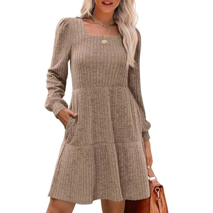 Womens Square Neck Long Sleeve Fall Dresses