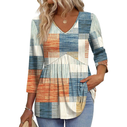 Women's V-Neck 3/4 Sleeve Tunic Top – Flowy Dressy Casual Blouse