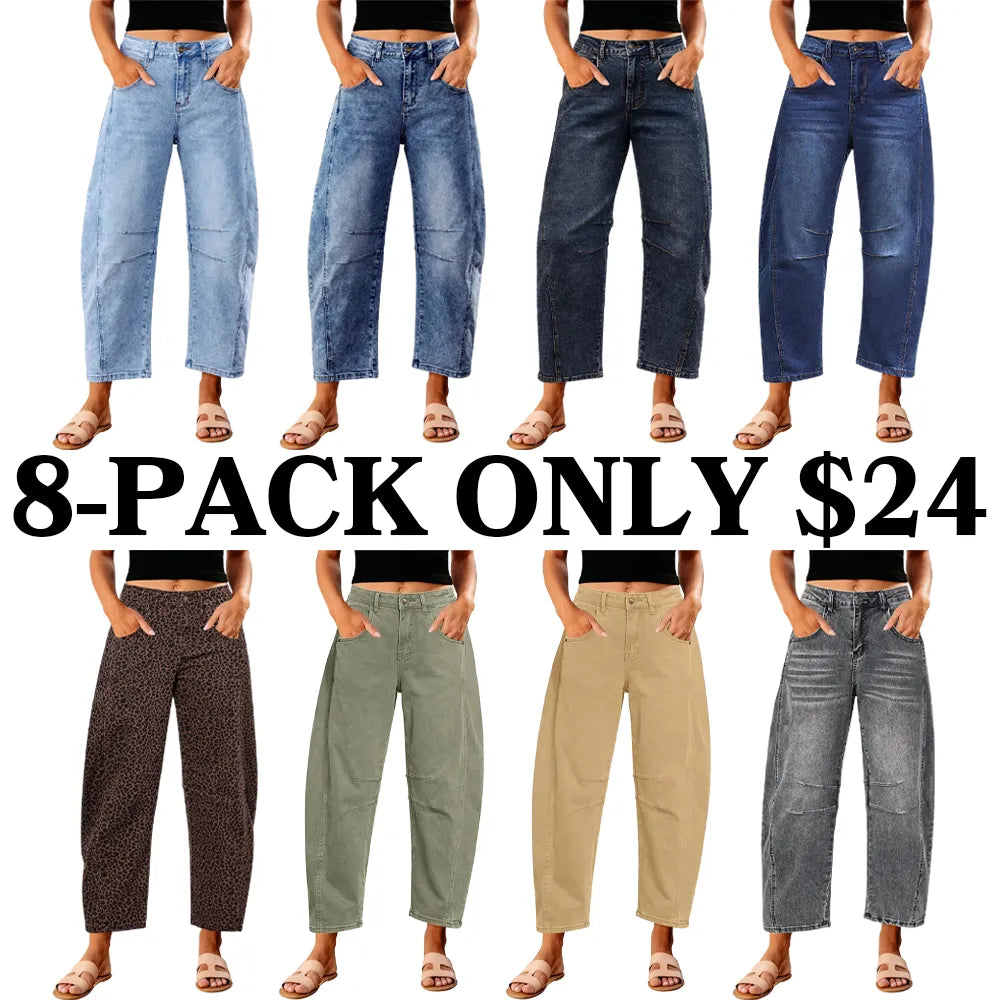 Women Trendy High Waisted Classic Clean Barrel Jeans