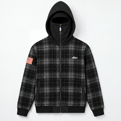 Men's Vintage Plaid Full-Zip Hooded Jacket – High Neck Outdoor Casual Coat