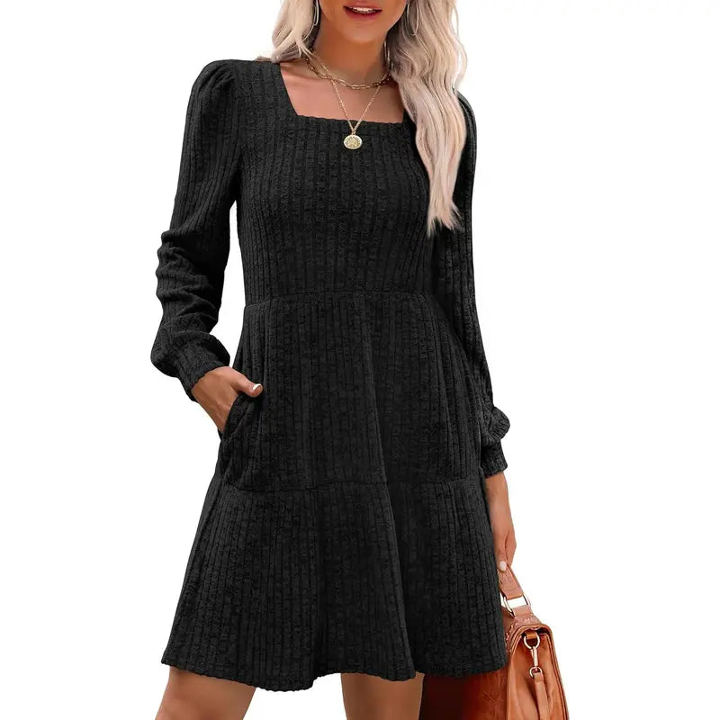 Womens Square Neck Long Sleeve Fall Dresses