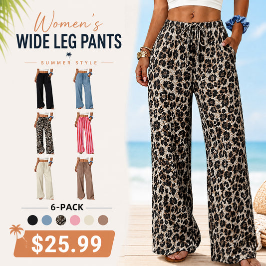 Sampeel Wide Leg Pants for Women Flowy Palazzo Drawstring Elastic Waist Trousers with Pockets