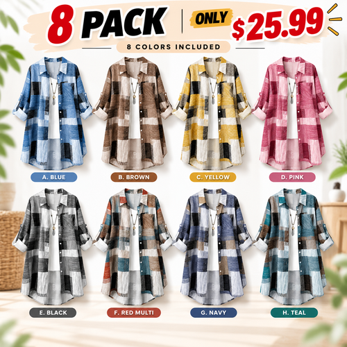 Casual Loose Fit Plaid Long Sleeve Shirt Plus Size Sun Protection Outerwear for Spring and Autumn