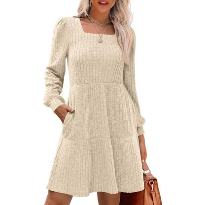 Womens Square Neck Long Sleeve Fall Dresses