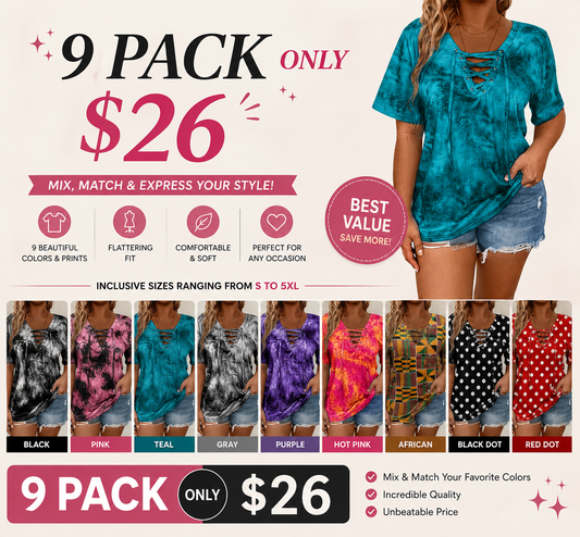 V-Neck Tie-Dye Top with Lace-Up Detail