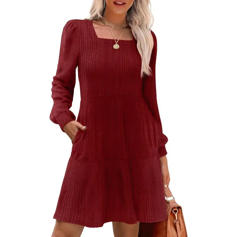 Womens Square Neck Long Sleeve Fall Dresses