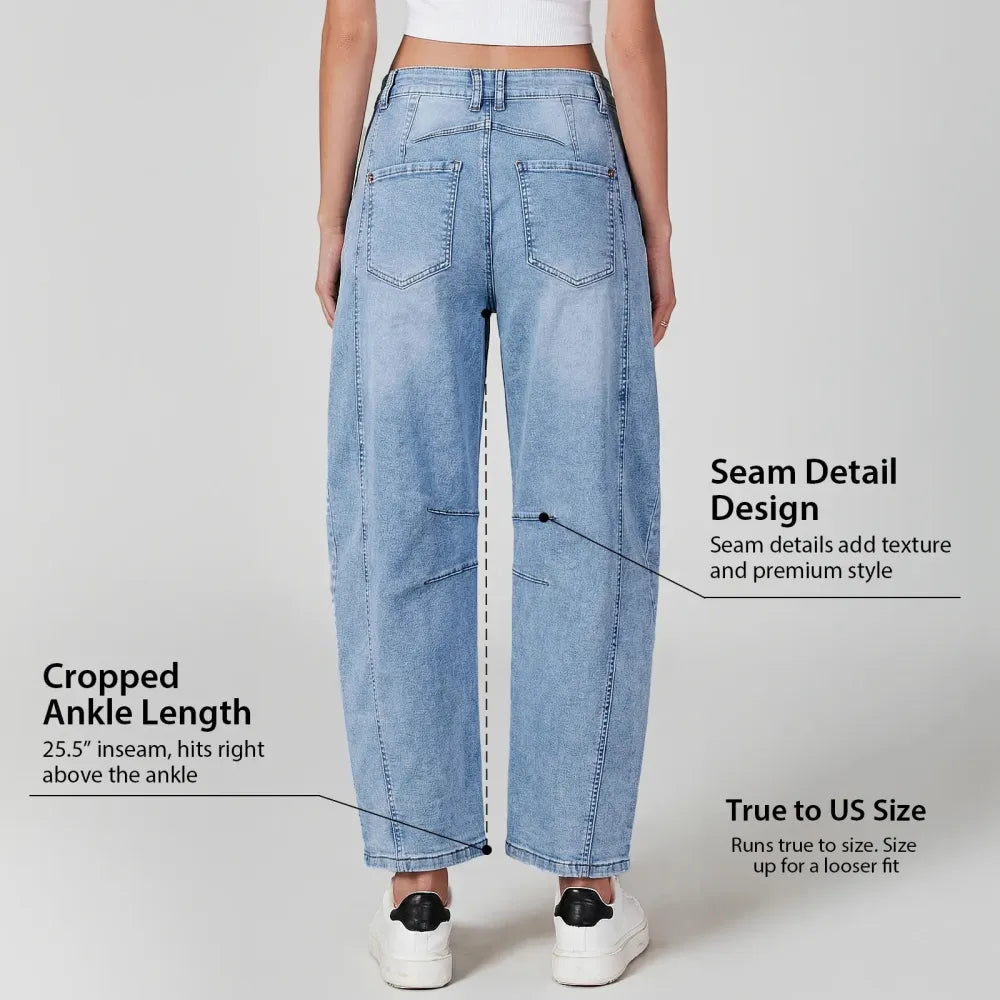 Women Trendy High Waisted Classic Clean Barrel Jeans