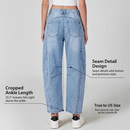 Women Trendy High Waisted Classic Clean Barrel Jeans