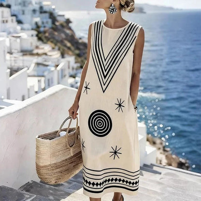Women's Digital Print Sleeveless Maxi Dress
