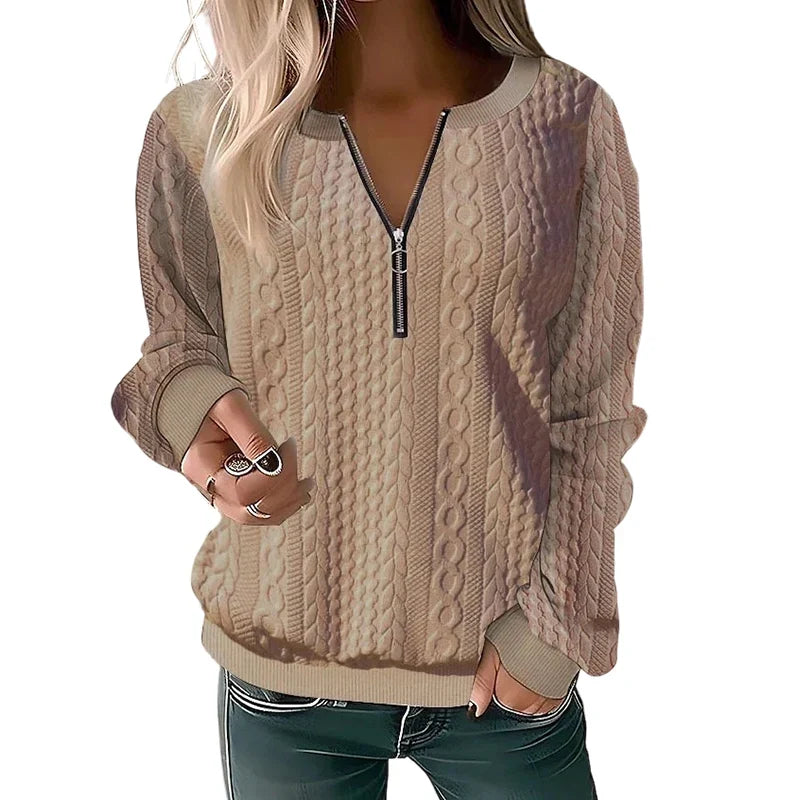 Women's Half-Zip Cable Knit Sweatshirt