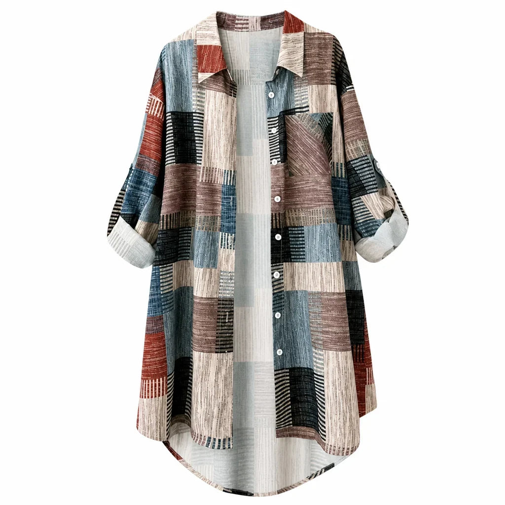 Casual Loose Fit Plaid Long Sleeve Shirt Plus Size Sun Protection Outerwear for Spring and Autumn